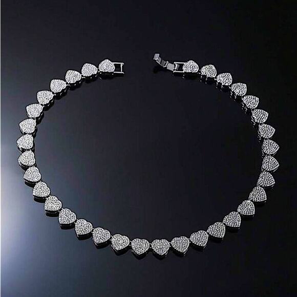 Silver Crystal Heart Paved Necklace - Picture 7 of 8